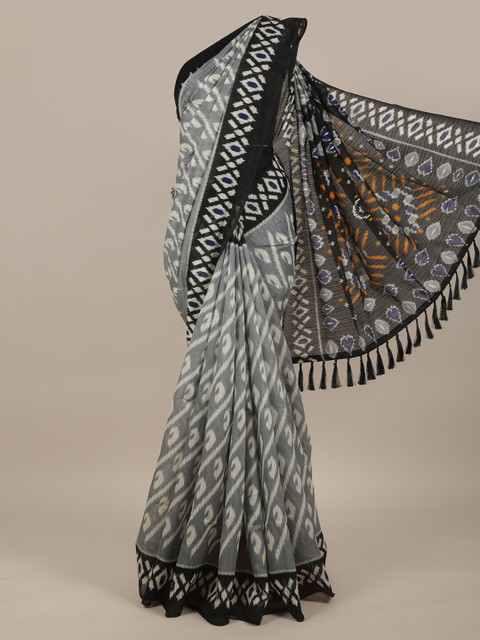 

Pothys Grey & White Paisley Jute Silk Saree