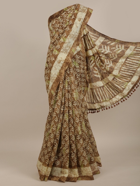 

Pothys Brown & White Ethnic Motifs Jute Silk Saree