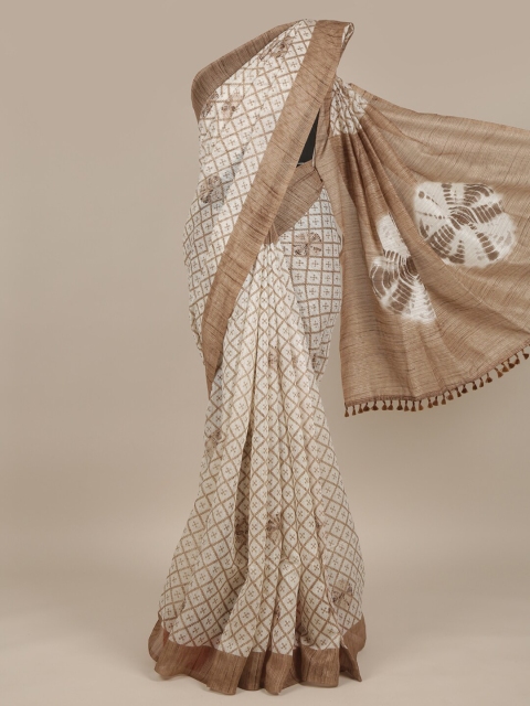 

Pothys Cream-Coloured & Brown Jute Silk Saree