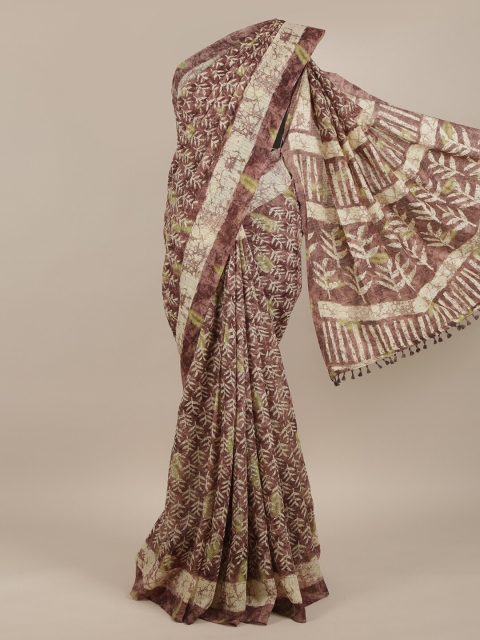 

Pothys Brown & Beige Floral Jute Silk Saree