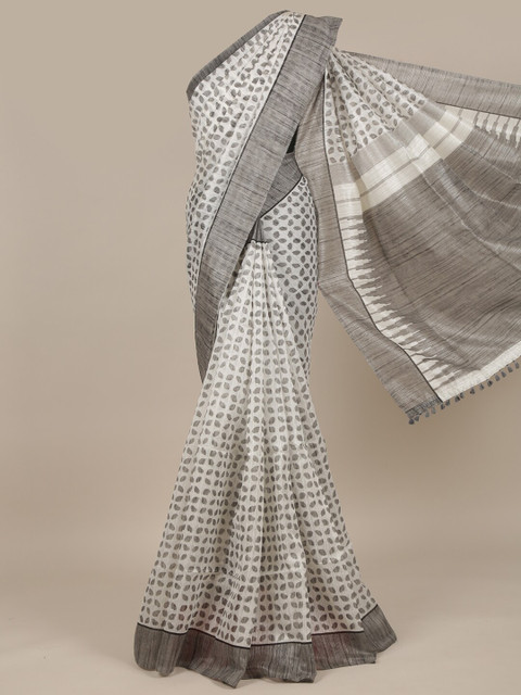

Pothys Grey & White Floral Jute Silk Saree