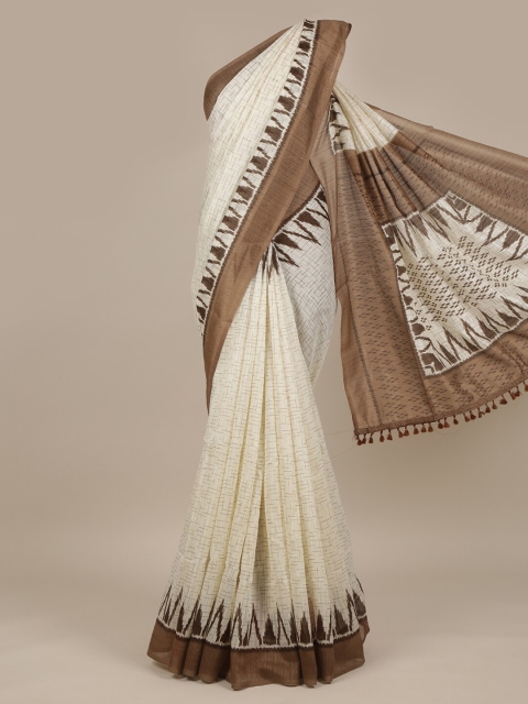 

Pothys Off White & Brown Jute Silk Saree