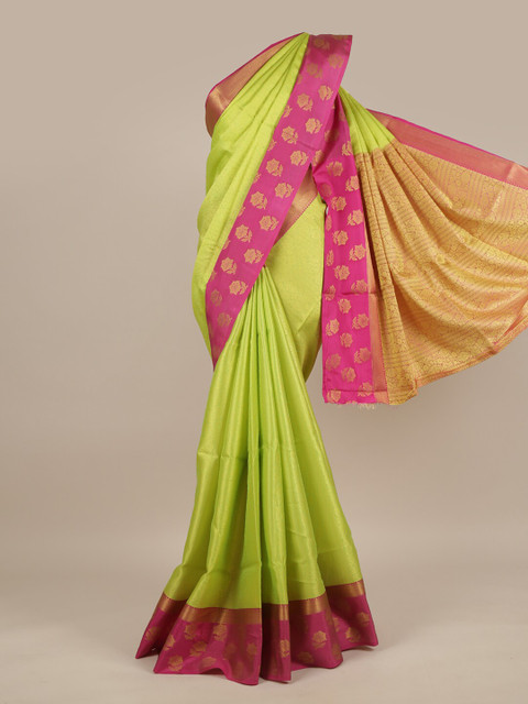 

Pothys Green & Pink Zari Jute Silk Saree