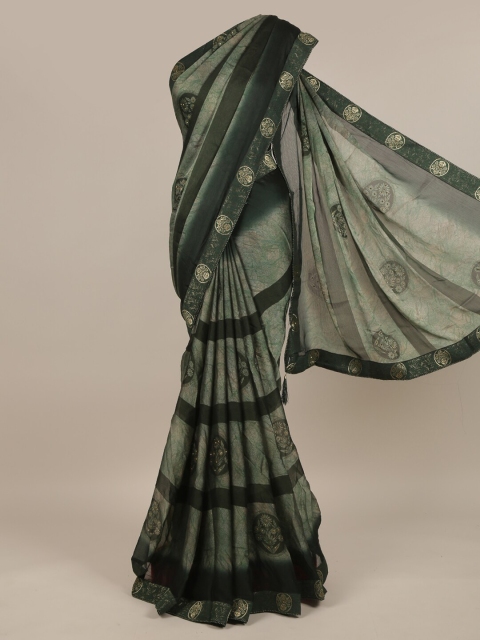 

Pothys Green & Gold-Toned Floral Saree