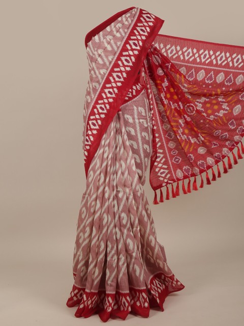 

Pothys Pink & Red Paisley Jute Silk Saree