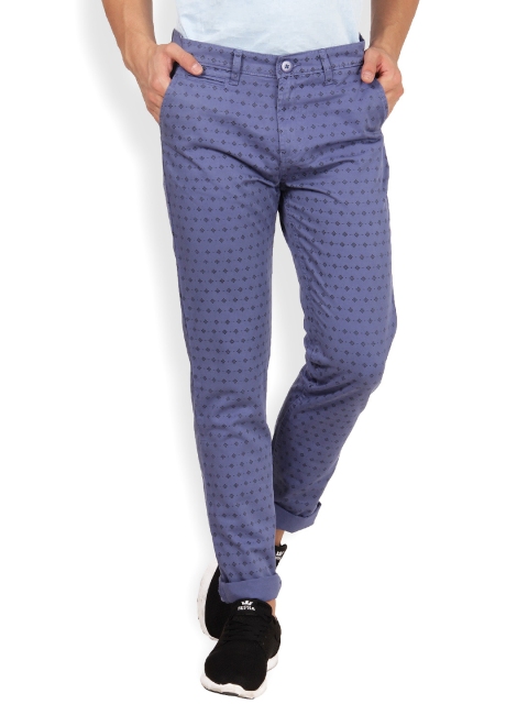 

IVOC Men Blue Printed Slim Fit Chino Trousers