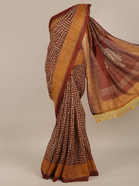 

Pothys Maroon & Grey Printed Jute Silk Saree