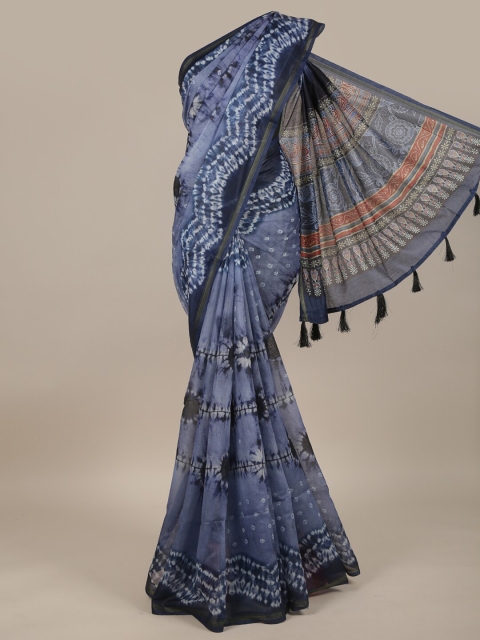 

Pothys Blue & Red Bandhani Jute Silk Saree