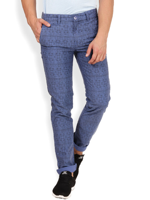 

IVOC Men Blue Printed Slim Fit Chino Trousers