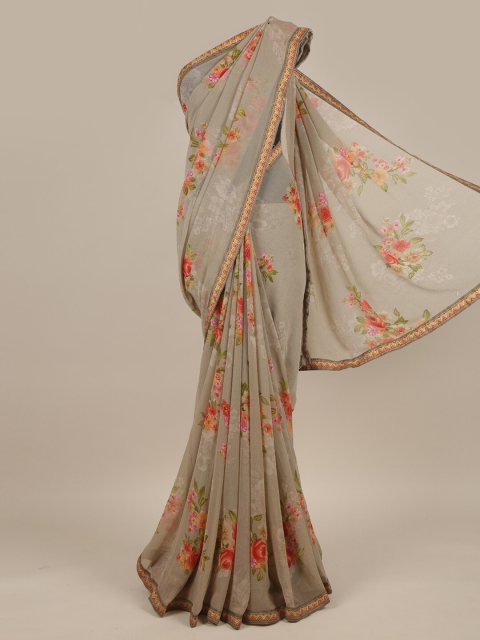 

Pothys Grey & Red Floral Poly Chiffon Saree