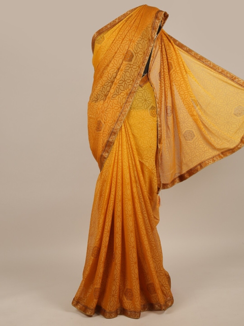 

Pothys Mustard & Gold-Toned Zari Saree