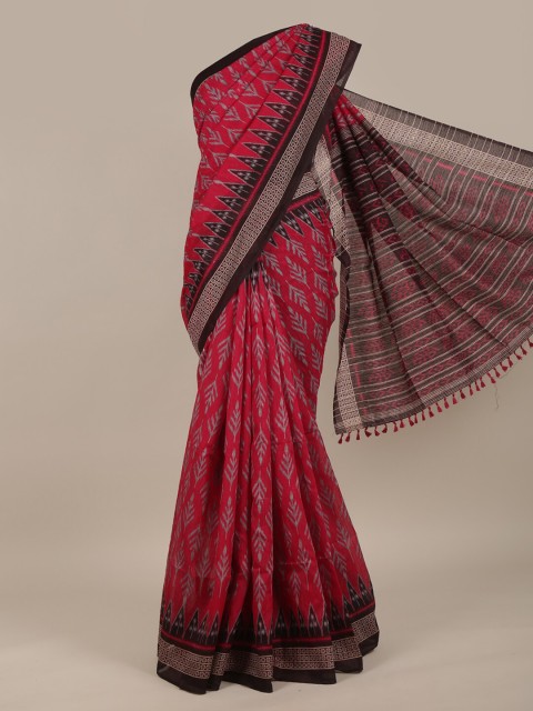 

Pothys Pink & Grey Floral Jute Silk Saree