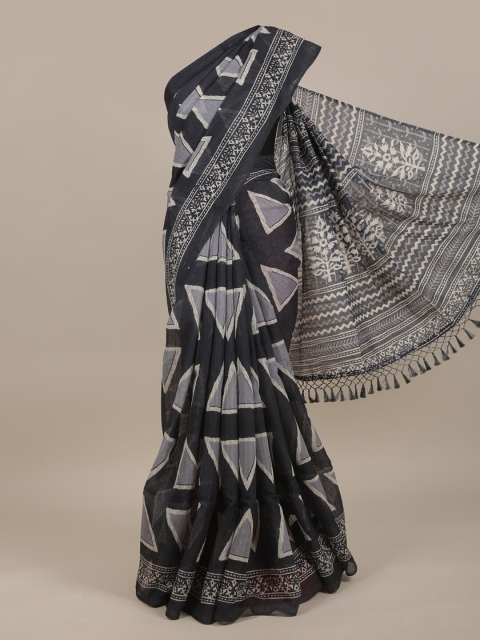 

Pothys Navy Blue & Grey Jute Silk Saree