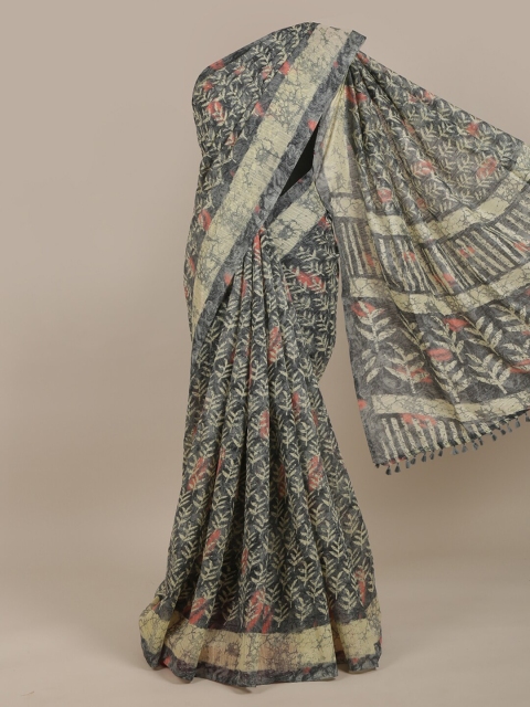 

Pothys Grey & Cream-Coloured Batik Jute Silk Saree