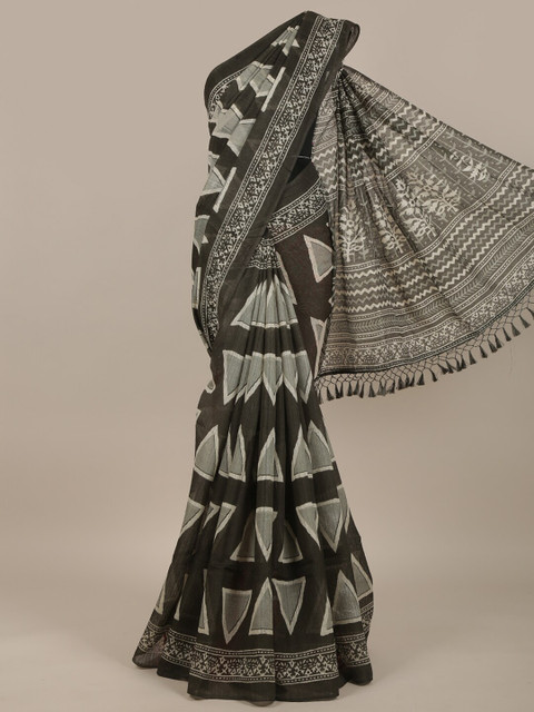 

Pothys Green & Grey Jute Silk Saree