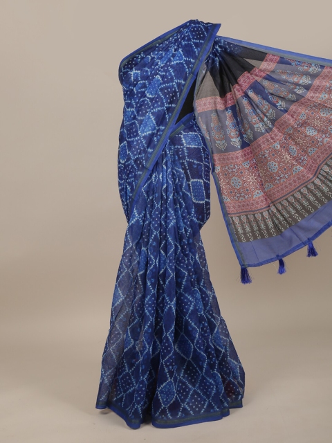 

Pothys Blue & Pink Bandhani Jute Silk Saree
