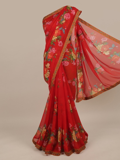 

Pothys Red & Pink Floral Poly Chiffon Saree