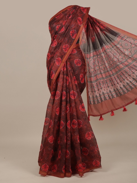 

Pothys Maroon & White Bandhani Jute Silk Saree