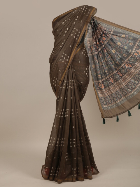 

Pothys Brown & White Bandhani Jute Silk Saree
