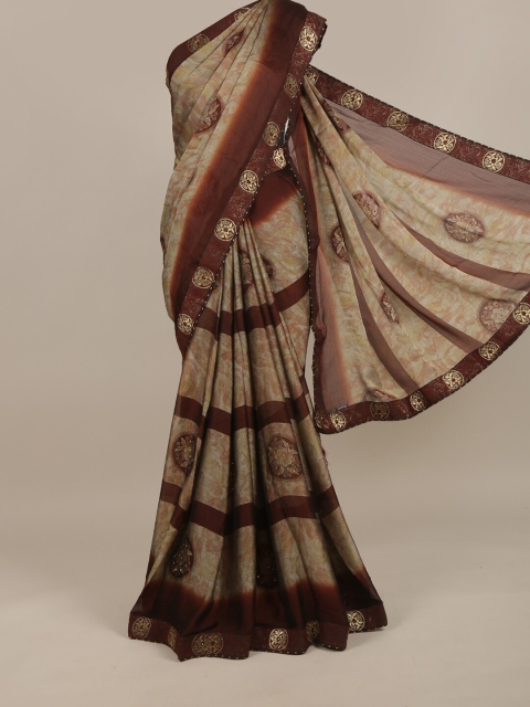 

Pothys Brown Floral Poly Chiffon Saree