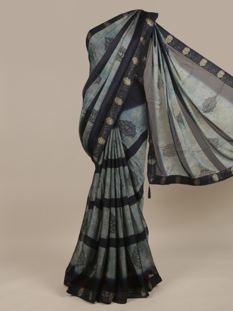 

Pothys Blue & Grey Ethnic Motifs Zari Saree