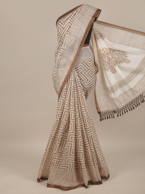 

Pothys Cream-Coloured & Brown Jute Silk Saree