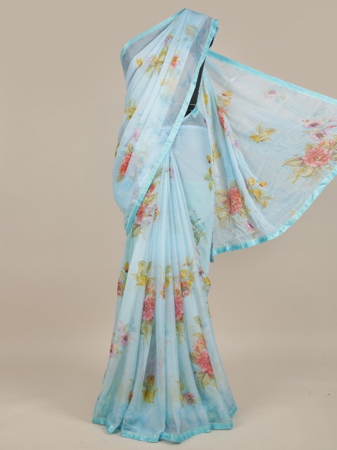 

Pothys Blue & Multicoloured Floral Zari Saree