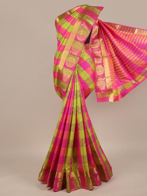 

Pothys Multicoloured Checked Zari Jute Silk Saree, Multi