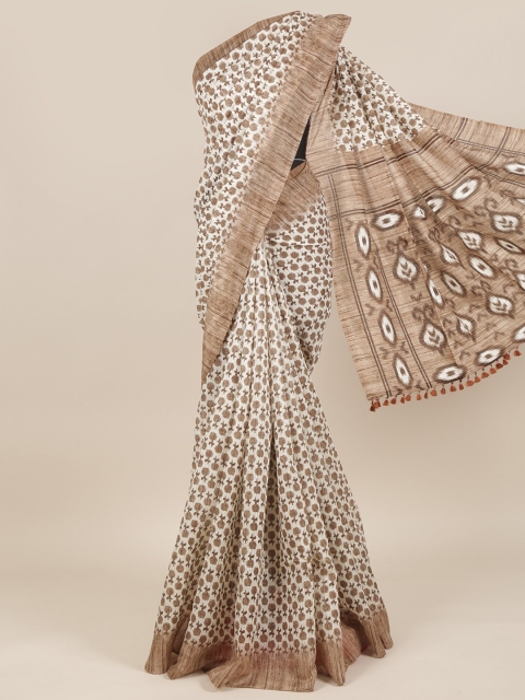 

Pothys Brown & White Ethnic Motifs Printed Jute Silk Saree