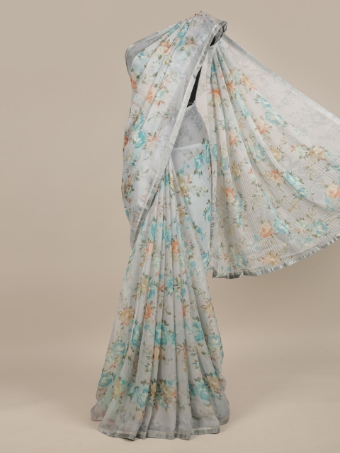 

Pothys Grey & Green Floral Saree