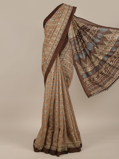

Pothys Brown & Grey Floral Jute Silk Saree