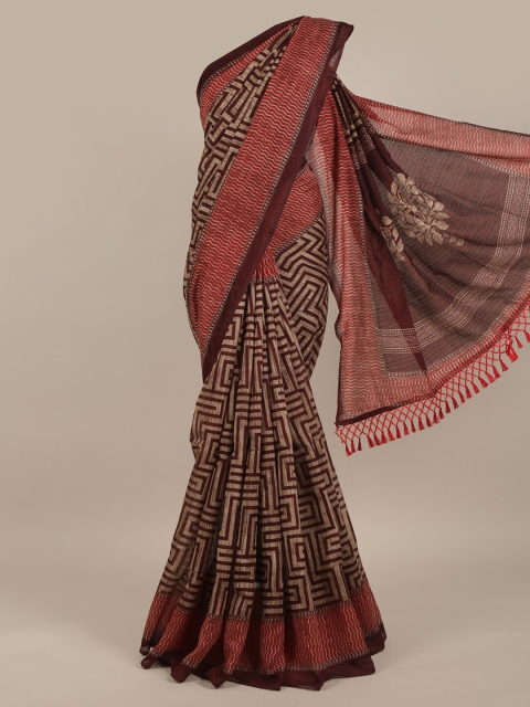 

Pothys Maroon & Brown Jute Silk Saree