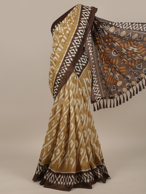 

Pothys Tan & White Ethnic Motifs Jute Silk Saree