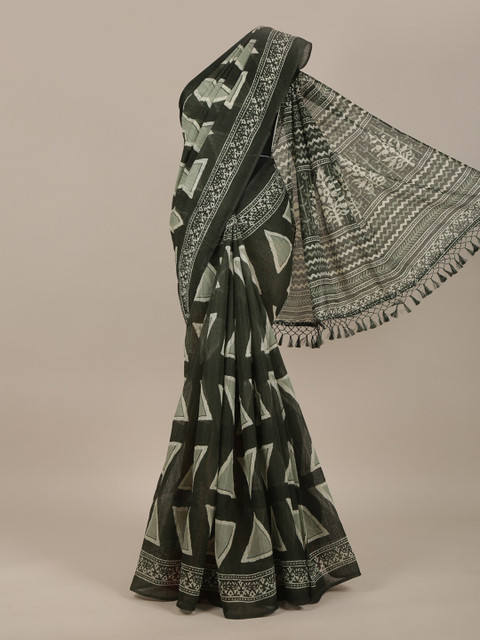 

Pothys Green & Grey Jute Silk Saree