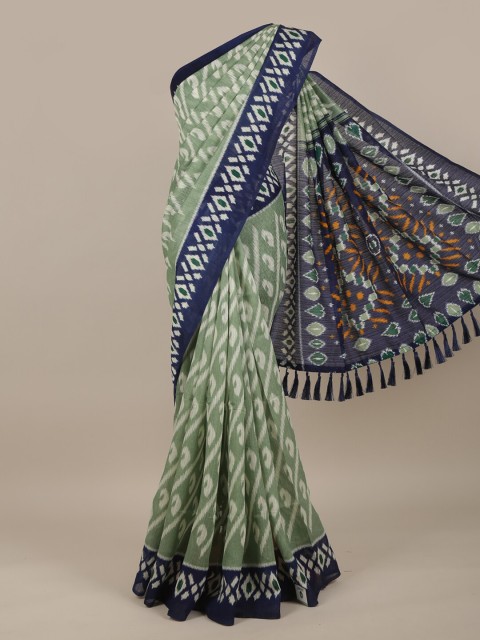 

Pothys Green & Navy Blue Jute Silk Saree