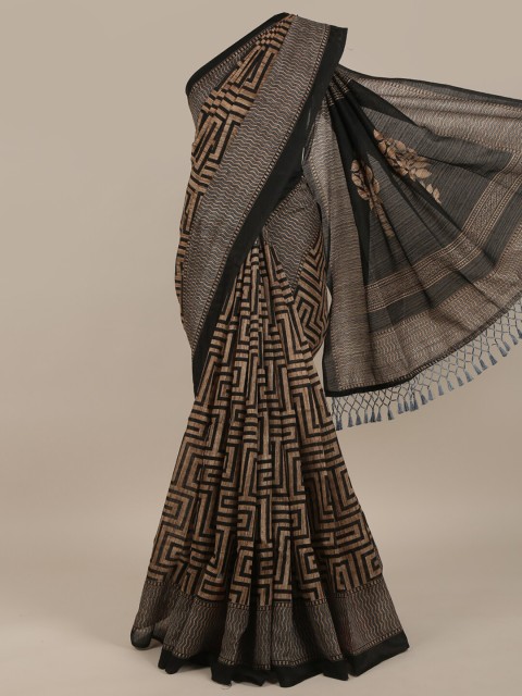 

Pothys Black & Beige Jute Silk Saree
