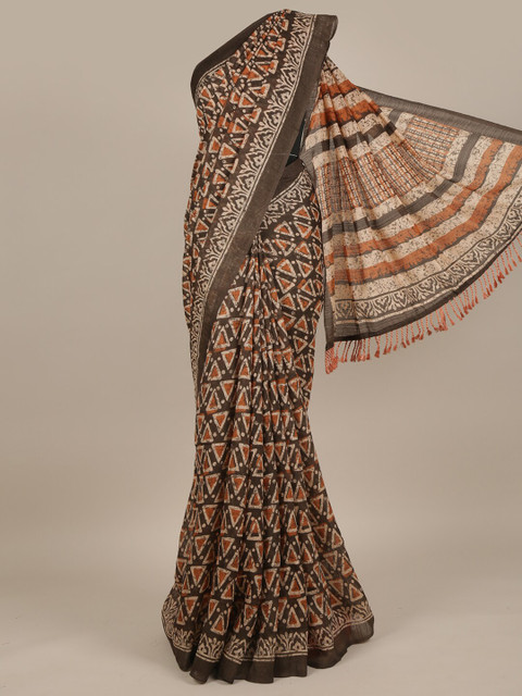 

Pothys Brown & Orange Jute Silk Saree