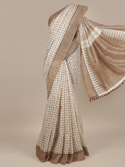 

Pothys White & Brown Floral Jute Silk Saree