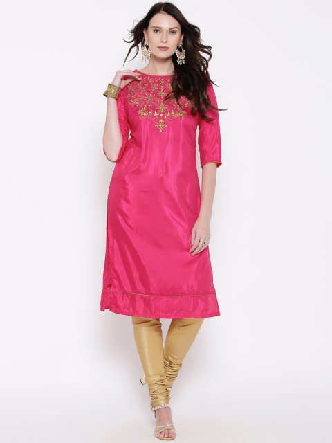 

AURELIA Women Pink Embroidered Straight Kurta
