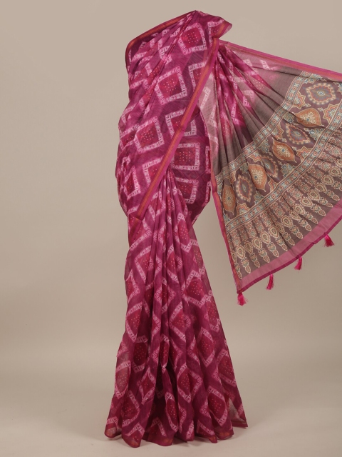 

Pothys Pink & White Floral Zari Jute Silk Saree