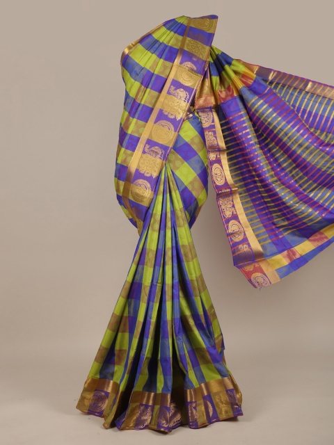 

Pothys Green & Blue Ethnic Motifs Zari Jute Silk Saree