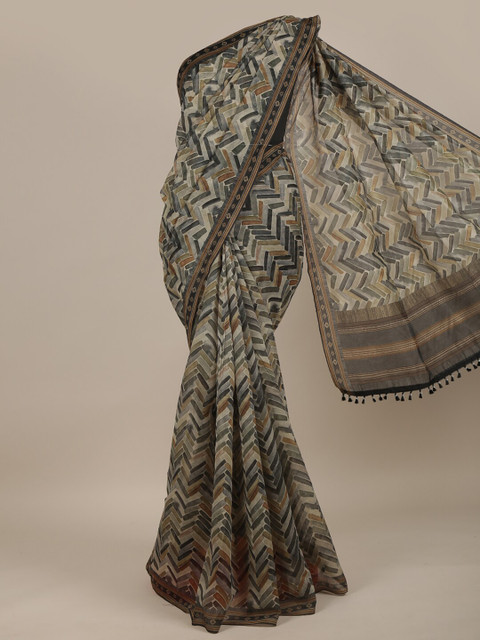 

Pothys Black & Grey Jute Silk Saree