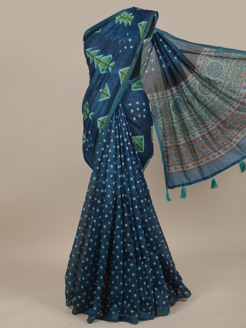 

Pothys Blue & Green Bandhani Jute Silk Saree