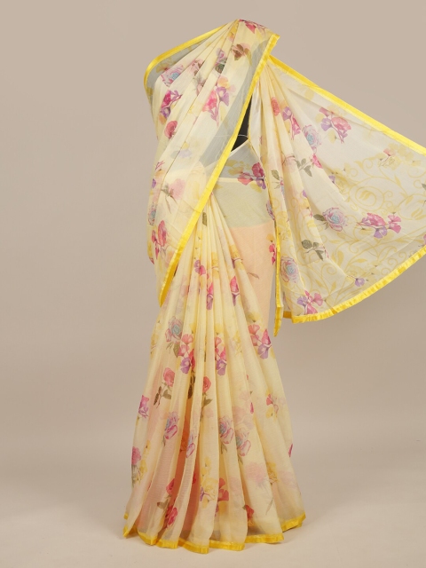 

Pothys Yellow & Magenta Floral Saree