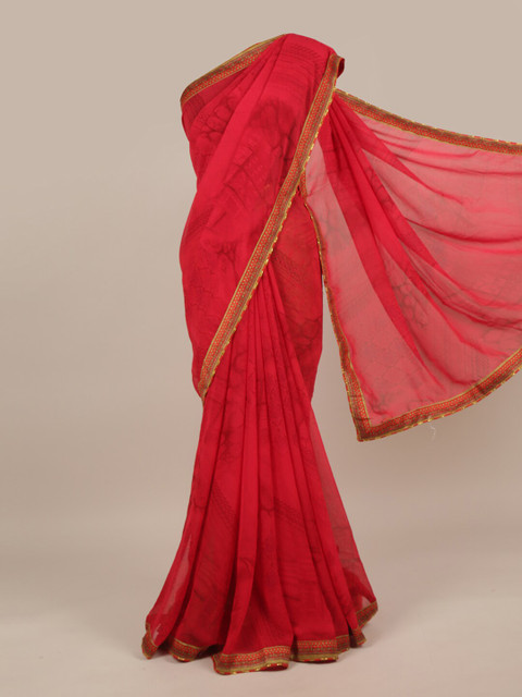 

Pothys Pink & Gold-Toned Zari Saree