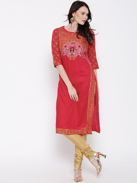 

AURELIA Women Red Printed Straight Kurta