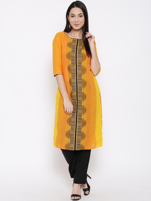

AURELIA Women Orange Woven Design Straight Kurta