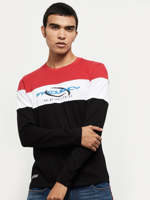 

max Men Red & Black Colourblocked Extended Sleeves Pure Cotton T-shirt