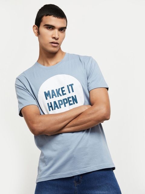 

max Men Blue Pure Cotton Printed T-shirt