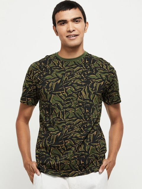 

max Men Green Printed Pure Cotton T-shirt